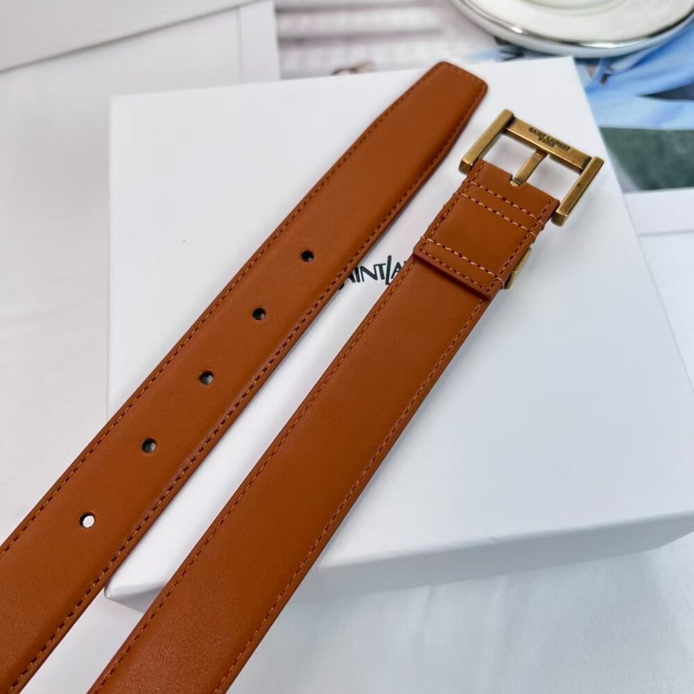 YSL Yves Saint Laurent Brown Cowhide Leather Belt Size 85 Gold Buckle - Picture 5 of 9